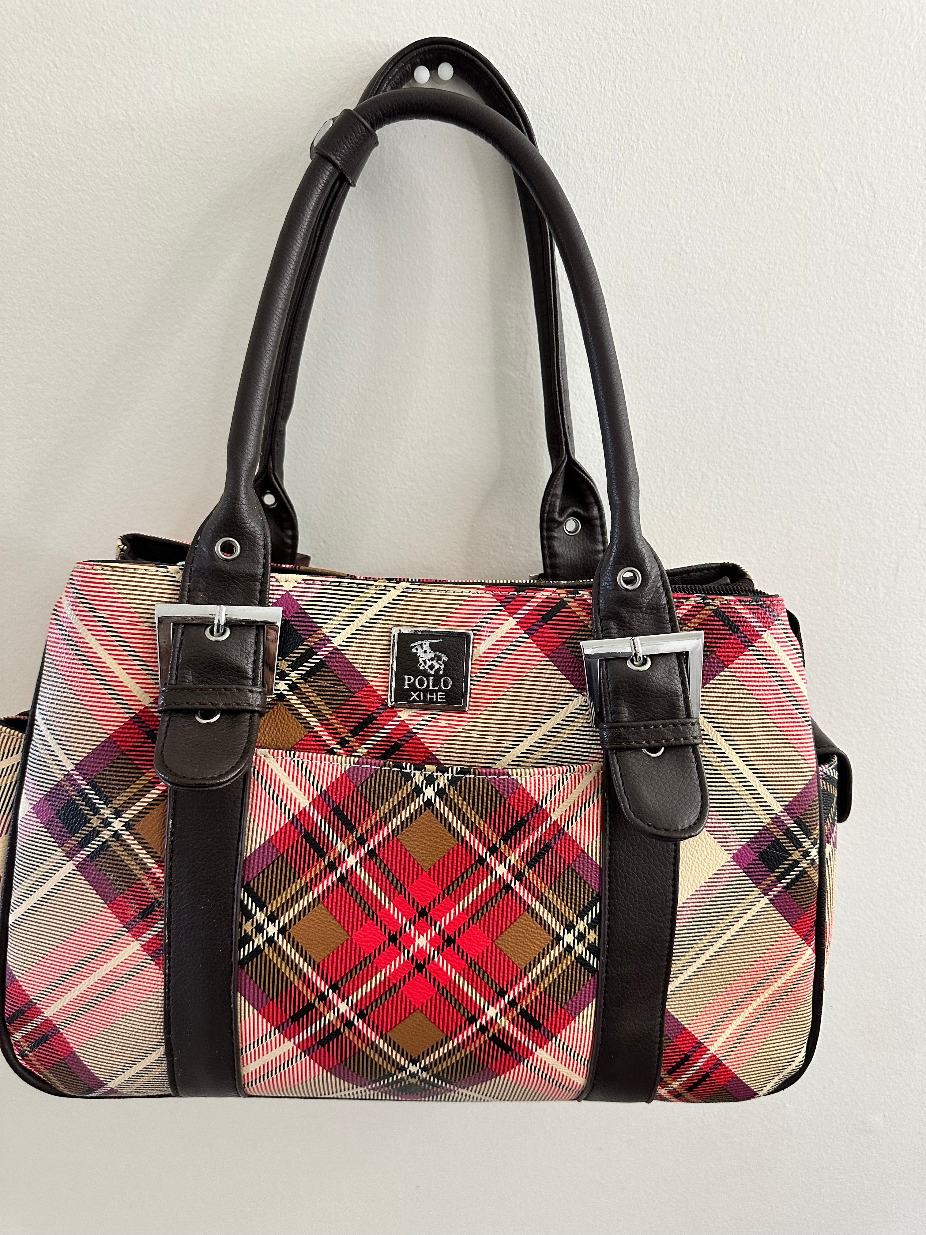 Plaid Multi-Pocket Tote Bag