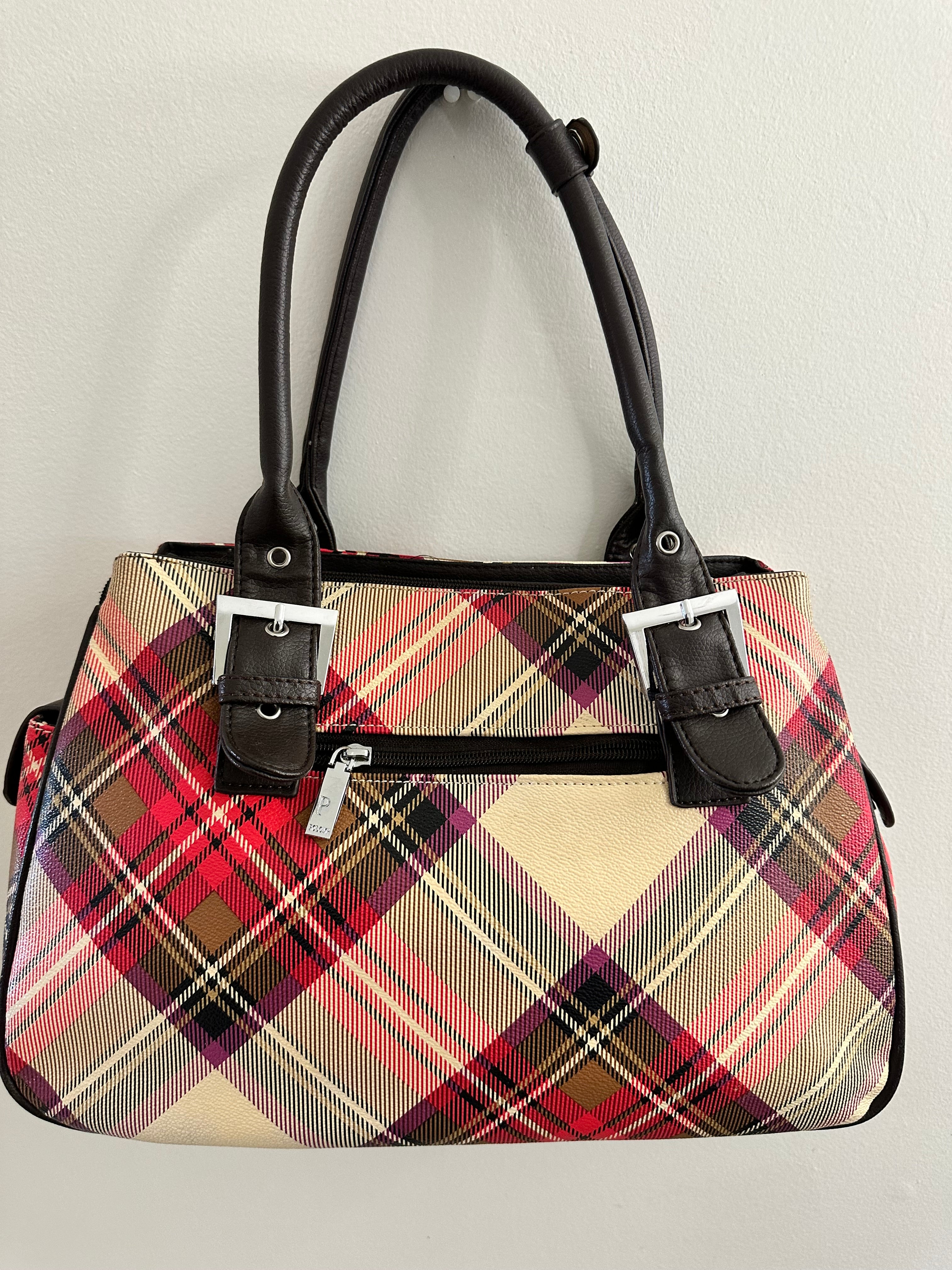 Plaid Multi-Pocket Tote Bag