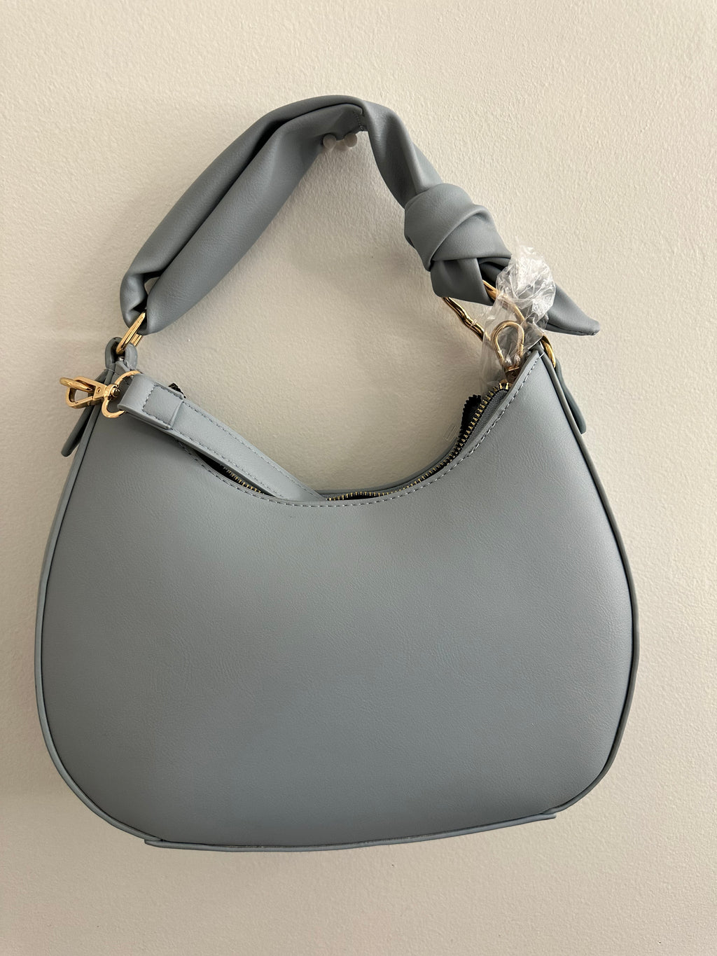 Soft Blue Shoulder Bag with Knot Handle