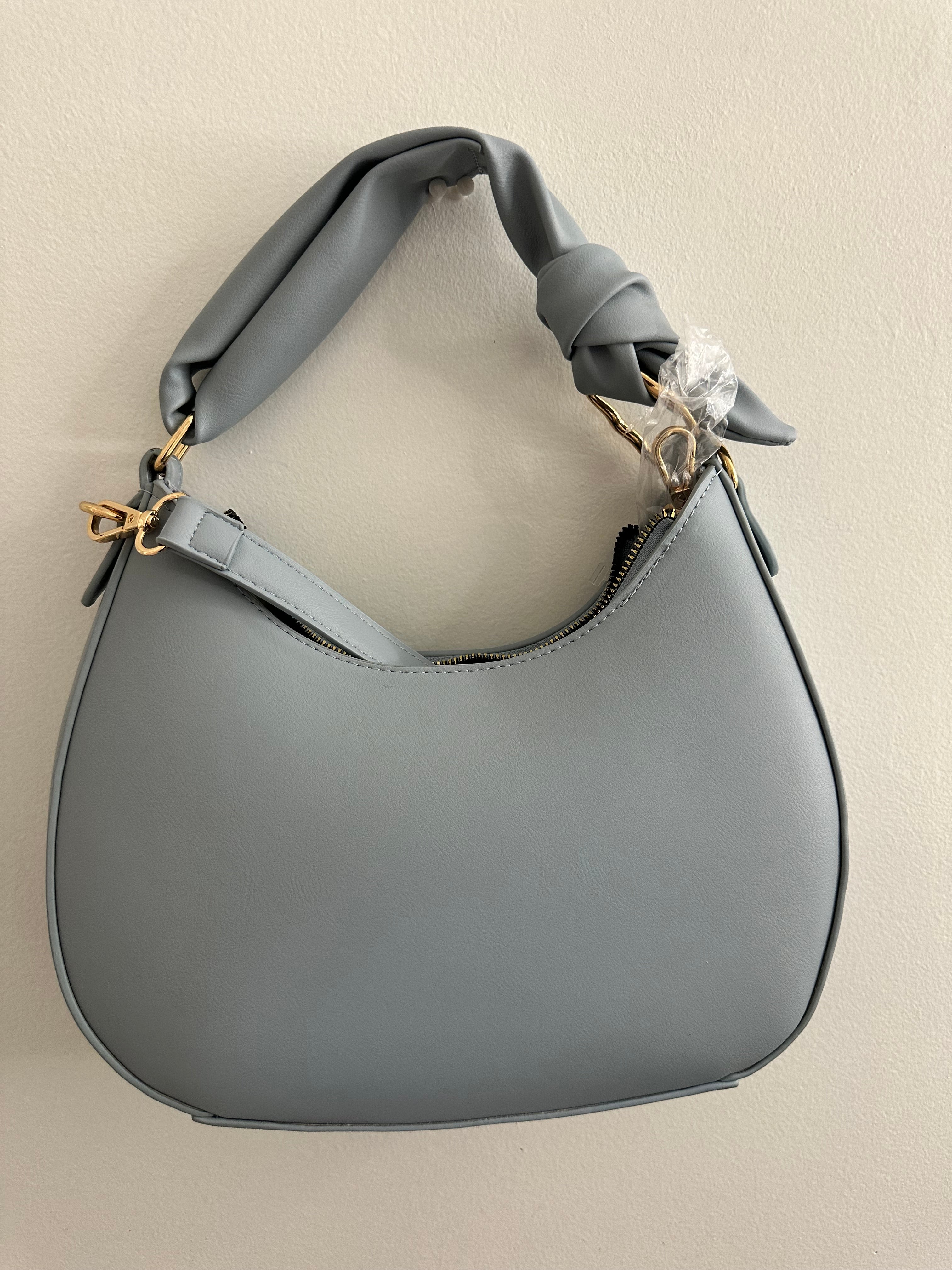 Soft Blue Shoulder Bag with Knot Handle