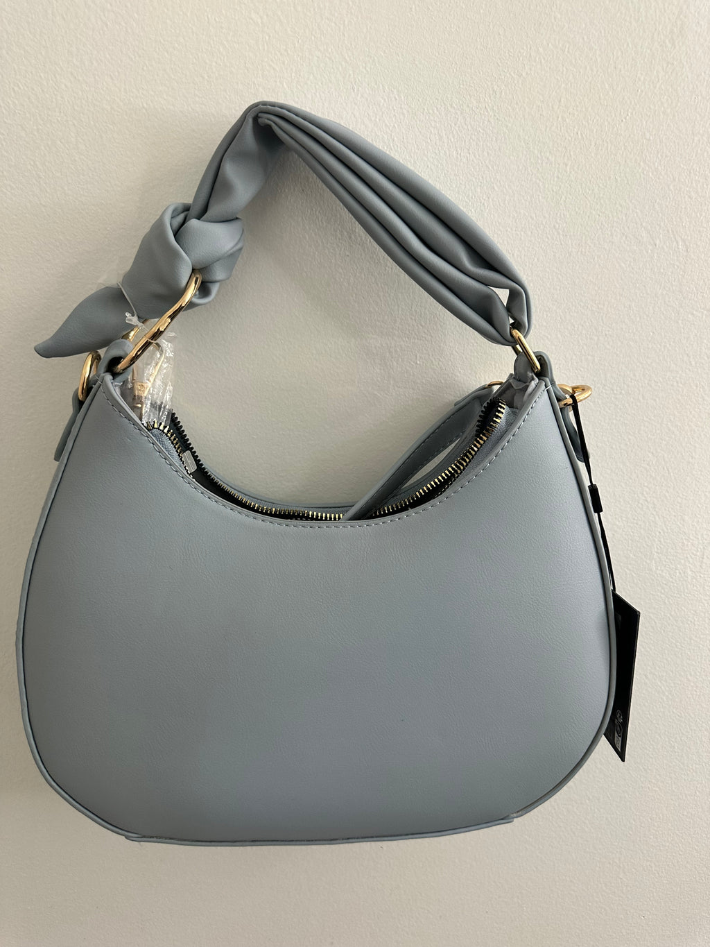 Soft Blue Shoulder Bag with Knot Handle