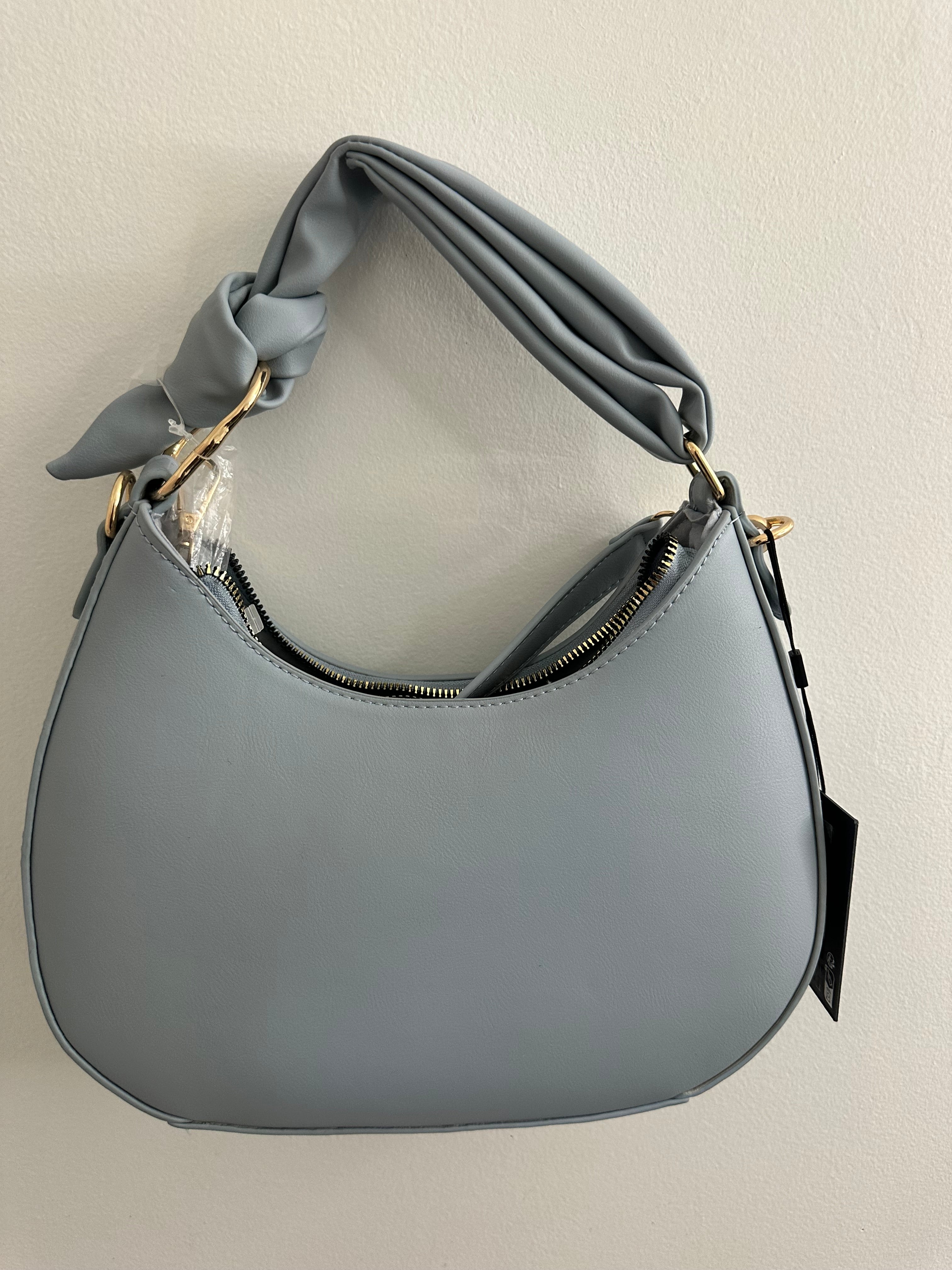 Soft Blue Shoulder Bag with Knot Handle