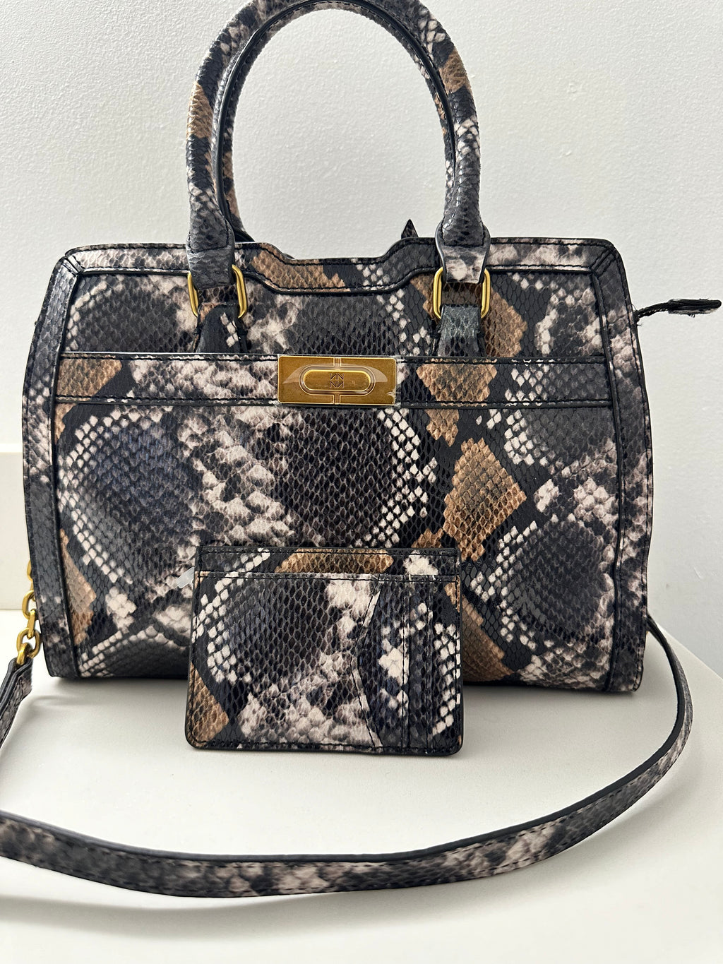 Snakeskin Print Handbag with Matching Wallet