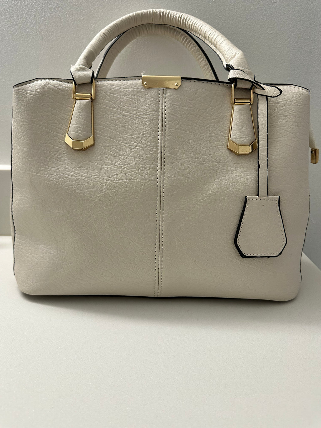Cream Structured Top Handle Bag