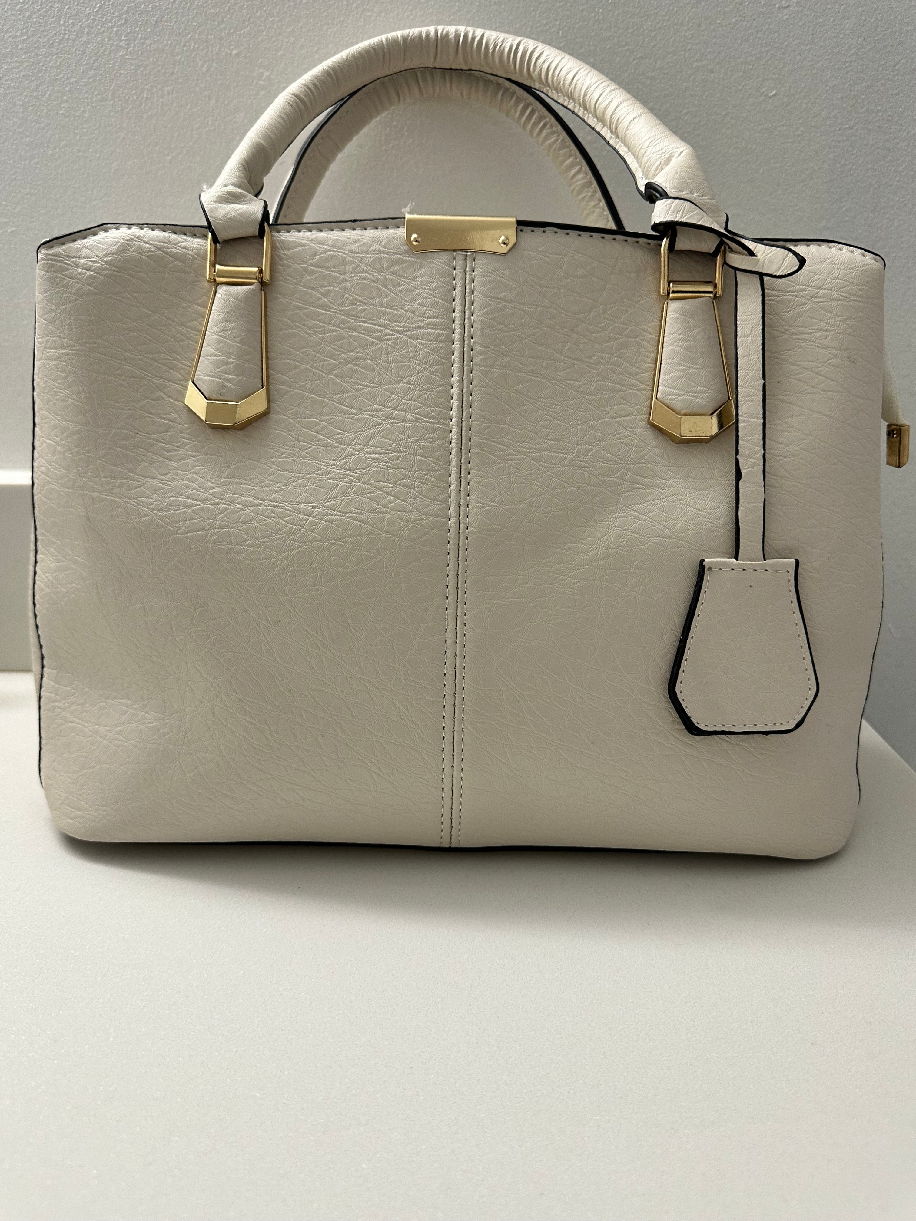 Cream Structured Top Handle Bag