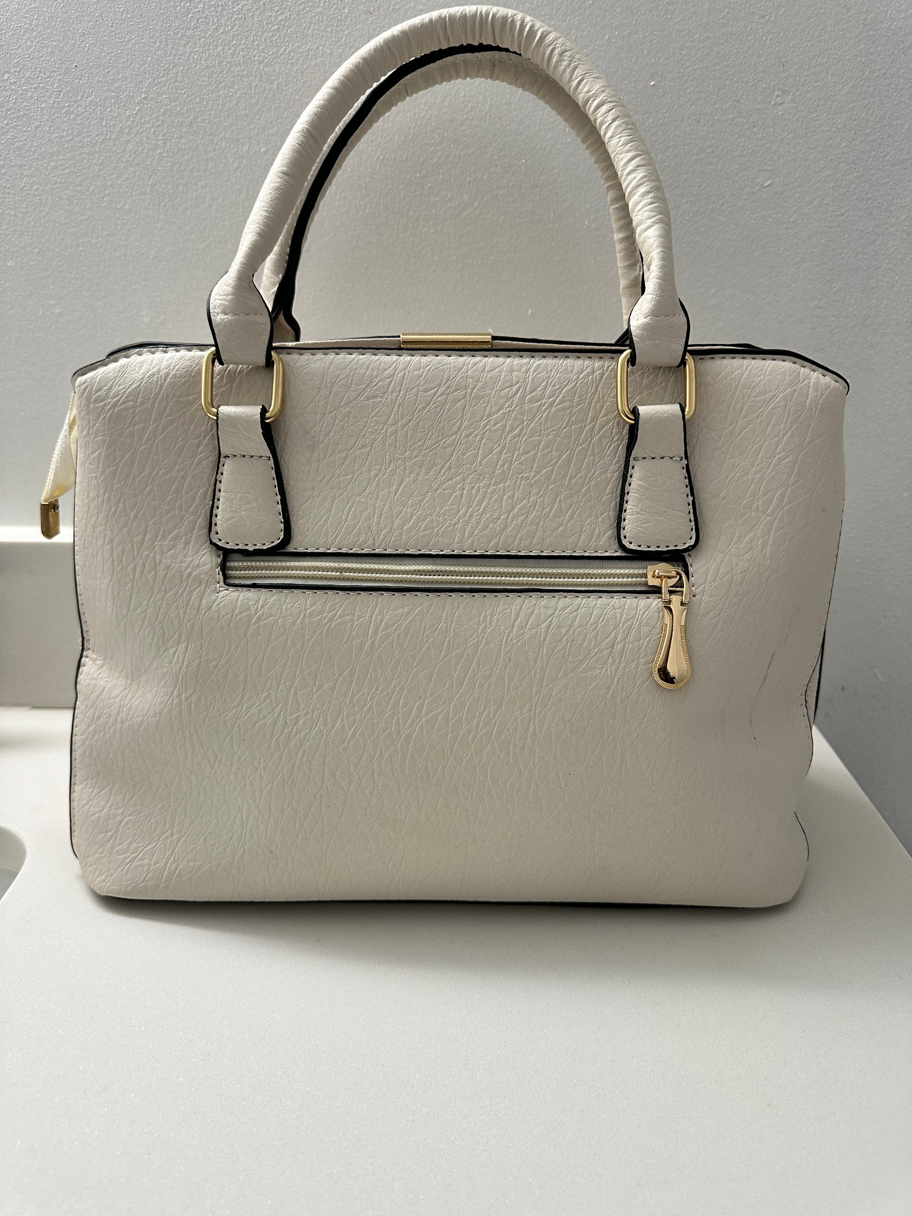 Cream Structured Top Handle Bag