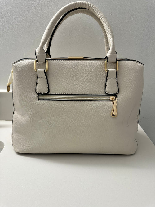Cream Structured Top Handle Bag
